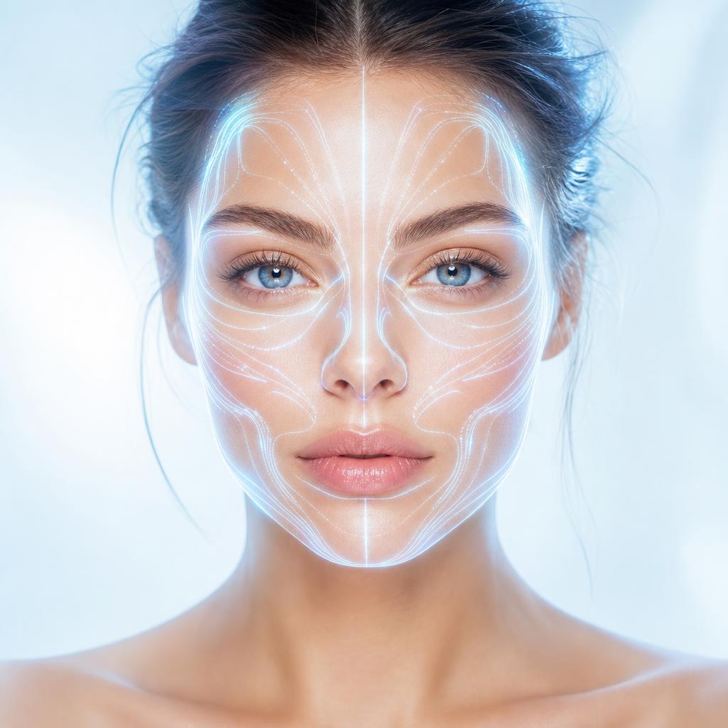 Woman receiving an AI skin scan